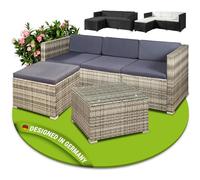Juskys Lounge in polyrattan Punta Cana M resistente alle intemperie con divano 3 posti, sgabello, tavolo e cuscini per 3-4 persone - lounge da giardino Set di mobili da giardino grigio melange