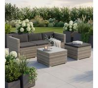 Juskys Lounge in polyrattan Punta Cana M resistente alle intemperie con divano 3 posti, sgabello, tavolo e cuscini per 3-4 persone - lounge da giardino Set di mobili da giardino grigio melange
