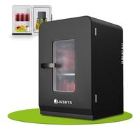 Juskys mini frigo 2-in-1 da 15 L di colore nero - Minibar con funzione di raffreddamento e riscaldamento - Piccolo frigo per bevande da 12 V e 230 V - Per ufficio, campeggio