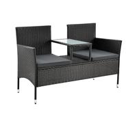 Juskys Panca da giardino in polyrattan Monaco - Panca a 2 posti con tavolo e cuscini - 133 × 63 × 84 cm - Panca in rattan resistente alle intemperie per il giardino e il balcone - nero