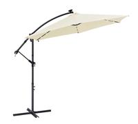 Juskys Ombrellone a braccio libero Brazil 300 cm illuminazione LED e solare e manovella - protezione UV idrorepellente pieghevole - ombrellone da mercato - grigio/crema