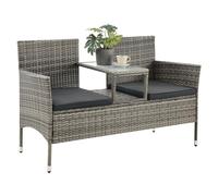 Juskys Panca da Giardino in Polyrattan Monaco - 2 Posti Con Tavolo e Cuscini - 133 × 63 × 84 cm - Resistente Alle Intemperie per Giardino e Balcone - Grigio Melange