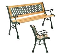 Juskys Panchina da giardino Pisa - Panchina per 2 persone in legno con braccioli e schienale - Panchina resistente alle intemperie 122x54x73 cm - Elementi laterali in ghisa