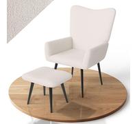 Juskys Poltrona Relax Odense con poggiapiedi, seduta in stile scandinavo con rivestimento in bouclé, schienale alto e imbottitura - Beige
