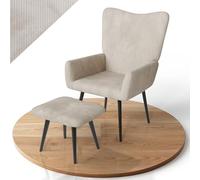 Juskys Poltrona Relax Odense con poggiapiedi, seduta in stile scandinavo con rivestimento in tessuto a coste, schienale alto e imbottitura - Beige