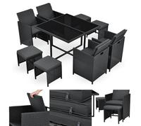 Juskys Salottino in polyrattan Baracoa L 9 pezzi resistenti alle intemperie e impilabili - Set di mobili da giardino con 4 sedie, 4 sgabelli e tavolo per giardino e terrazza