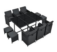 Juskys Salottino in polyrattan Baracoa XL 11 pezzi resistenti alle intemperie e impilabili - Set di mobili da giardino con 6 sedie, 4 sgabelli e tavolo per giardino e terrazza