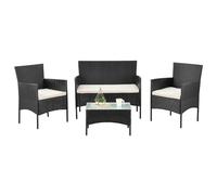 Juskys Salottino in polyrattan Fort Myers 4 Persone con divano a 2 posti, 2 sedie, tavolo e cuscini per seduta resistenti alle intemperie nero/crema Mobili da Balcone Set di mobili da giardino
