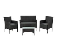 Juskys Salottino in polyrattan Fort Myers 4 Persone con divano a 2 posti, 2 sedie, tavolo e cuscini per seduta resistente alle intemperie nero/grigio Mobili da balcone Set di mobili da giardino