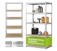 Juskys Scaffalatura per carichi pesanti Basic 200x100x60cm (AxLxP) | 875 kg | 5 ripiani | Scaffalatura per magazzini Scaffalatura a innesto Metallo Sistema di scaffalatura Mensola (Zincata)