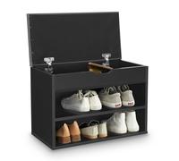 Juskys Scarpiera con coperchio a ribalta e seduta imbottita 60x30x44 cm - Panchina stretta in legno con ripiano per scarpe e cuscino - Nero-Grigio Chiaro