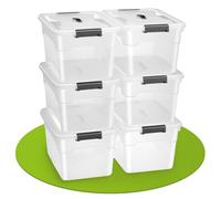 Juskys scatola per conservazione con coperchio - Set da 6 scatole in plastica 30l - Scatola grande, impilabile, trasparente - Sistema di organizzazione per conservazione