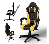 Juskys Sedia da gaming HyperSeat - Regolabile in altezza, schienale reclinabile e braccioli imbottiti, similpelle, ergonomica e resistente - Nero/giallo