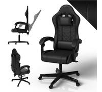 Juskys Sedia da gaming HyperSeat - Regolabile in altezza, schienale reclinabile e braccioli imbottiti, similpelle, ergonomica e resistente - Nero