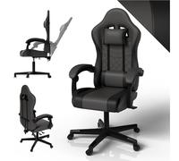Juskys Sedia da gaming HyperSeat - Regolabile in altezza, schienale reclinabile e braccioli imbottiti, similpelle, ergonomica e resistente - Grigio/nero