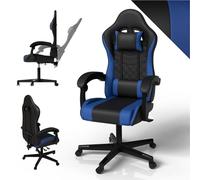 Juskys Sedia da gaming HyperSeat - Regolabile in altezza, schienale reclinabile e braccioli imbottiti, similpelle, ergonomica e resistente - Nero/blu