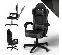Juskys Sedia da gaming HyperSeat - Regolabile in altezza, schienale reclinabile e braccioli imbottiti, similpelle, ergonomica e resistente - Nero/grigio scuro