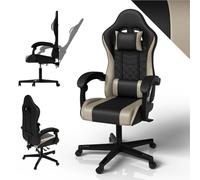 Juskys Sedia da gaming HyperSeat - Regolabile in altezza, schienale reclinabile e braccioli imbottiti, similpelle, ergonomica e resistente - Nero/beige
