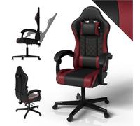Juskys Sedia da gaming HyperSeat - Regolabile in altezza, schienale reclinabile e braccioli imbottiti, similpelle, ergonomica e resistente - Nero/bordeaux