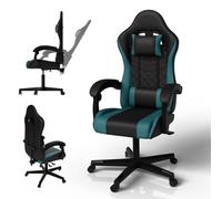 Juskys Sedia da gaming HyperSeat - Regolabile in altezza, schienale reclinabile e braccioli imbottiti, similpelle, ergonomica e resistente - Nero/turchese