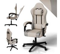Juskys Sedia da gaming HyperSeat - Regolabile in altezza, schienale reclinabile e braccioli imbottiti, similpelle, ergonomica e resistente - Beige/grigio chiaro