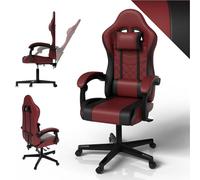 Juskys Sedia da gaming HyperSeat - Regolabile in altezza, schienale reclinabile e braccioli imbottiti, similpelle, ergonomica e resistente - Bordeaux/nero