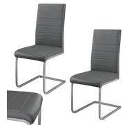 Juskys Sedia Swing a sbalzo Vegas Set di 2 - Sedia da pranzo con struttura in metallo e rivestimento in ecopelle - Sedia da cucina moderna colore grigio