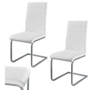 Juskys Sedia Swing a sbalzo Vegas Set di 2 - Sedia da pranzo con struttura in metallo e rivestimento in ecopelle - Sedia da cucina moderna colore bianco