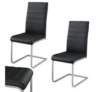 Juskys Sedia Swing a sbalzo Vegas Set di 2 - Sedia da pranzo con struttura in metallo e rivestimento in ecopelle - Sedia da cucina moderna colore nero