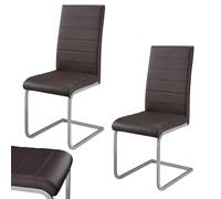 Juskys Sedia Swing a sbalzo Vegas Set di 2 - Sedia da pranzo con struttura in metallo e rivestimento in ecopelle - Sedia da cucina moderna colore marrone