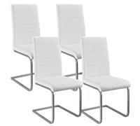 Juskys Sedia Swing a sbalzo Vegas Set di 4 - Sedia da pranzo con struttura in metallo e rivestimento in ecopelle - Sedia da cucina moderna colore bianco