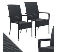 Juskys Sedie da giardino in polyrattan Yoro set da 2 con braccioli e schienale - 2 sedie impilabili - sedia in rattan per giardino - sedia impilabile nera