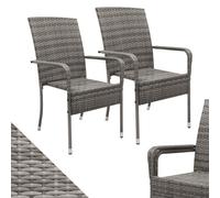 Juskys Sedie da giardino in polyrattan Yoro set da 2 con braccioli e schienale - 2 sedie impilabili - sedia in rattan per giardino - sedia impilabile grigio melange