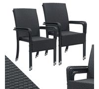 Juskys Sedie da giardino in polyrattan Yoro set da 4 con braccioli e schienale - 4 sedie impilabili - sedia in rattan per giardino - sedia impilabile nera