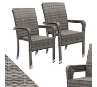 Juskys Sedie da giardino in polyrattan Yoro set da 4 con braccioli e schienale - 4 sedie impilabili - sedia in rattan per giardino - sedia impilabile grigio melange