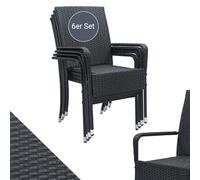 Juskys Sedie da giardino in polyrattan Yoro set da 6 con braccioli e schienale - 6 sedie impilabili - sedia in rattan per giardino - sedia impilabile nera