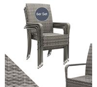 Juskys Sedie da giardino in polyrattan Yoro set da 6 con braccioli e schienale - 6 sedie impilabili - sedia in rattan per giardino - sedia impilabile grigio melange
