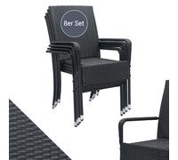 Juskys Sedie da giardino in polyrattan Yoro set da 8 con braccioli e schienale - 8 sedie impilabili - sedia in rattan per giardino - sedia impilabile nera