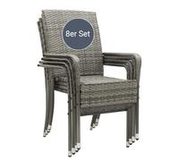 Juskys Sedie da giardino in polyrattan Yoro set da 8 con braccioli e schienale - 8 sedie impilabili - sedia in rattan per giardino - sedia impilabile grigio melange