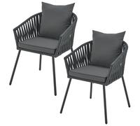 Juskys Sedie da giardino Rope set 2 pezzi - Resistenti alle intemperie - con cuscini per seduta e schienale in poliestere - Grigio scuro