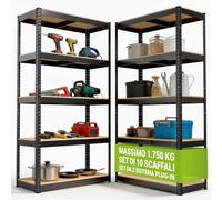Juskys Set 2 scaffali Basic 2X 180x90x40 cm (AxLxP) | 1750 kg | 10 ripiani | struttura a incastro per officina, garage, cantina - metallo zincato - Grigio