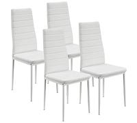 Juskys Set da 4 sedie da pranzo Loja con rivestimento in ecopelle e schienale alto - struttura in acciaio stabile, supporta fino a 120 kg - sedie da cucina e sala da pranzo bianche
