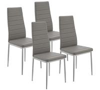 Juskys Set da 4 sedie da pranzo Loja con rivestimento in ecopelle e schienale alto - struttura in acciaio stabile, supporta fino a 120 kg - sedie da cucina e sala da pranzo grigie