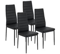 Juskys Set da 4 sedie da pranzo Loja con rivestimento in ecopelle e schienale alto - struttura in acciaio stabile, supporta fino a 120 kg - sedie da cucina e sala da pranzo nere