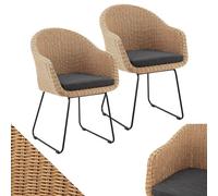 Juskys set da due sedie moderne Cody in vimini rattan con cuscino - Per interni ed esterni - Caricabili fino a 100 kg - Look naturale