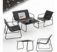 Juskys set da giardino Genua 4 pezzi - Antracite, gruppo outdoor con braccioli, divano due posti, tessile, tavolo e panca, struttura acciaio