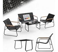 Juskys set da giardino Genua 4 pezzi - Antracite, gruppo outdoor con braccioli, divano due posti, tessile, tavolo e panca, struttura acciaio