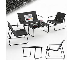 Juskys set da giardino Genua 4 pezzi - Antracite, gruppo outdoor con braccioli, divano due posti, tessile, tavolo e panca, struttura acciaio
