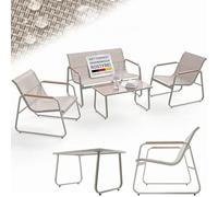 Juskys set da giardino Genua 4 pezzi - Sabbia, gruppo outdoor con braccioli, divano due posti, tessile, tavolo e panca, struttura acciaio