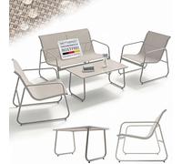 Juskys set da giardino Genua 4 pezzi - Sabbia, gruppo outdoor, divano due posti, tessile, tavolo e panca, struttura acciaio